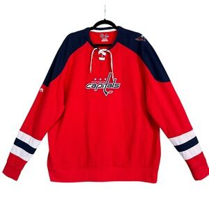 Majestic NHL Washington Capitals Lace Up Fleece Sweatshirt Red 2XL Hockey Fan